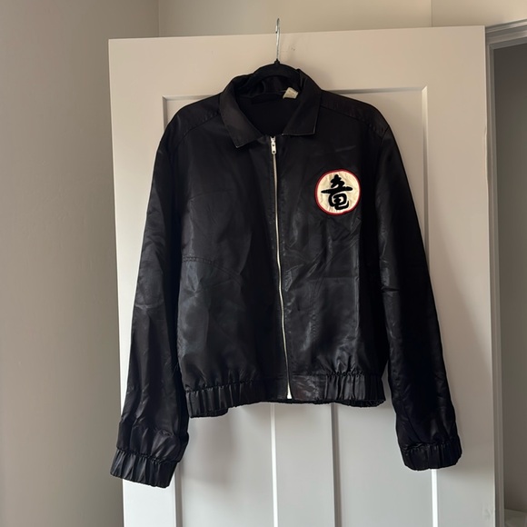 Rare Vintage B.A.D. Satin Dragon Jacket Black w Embroidered Dragon Patch Size M - Picture 1 of 11